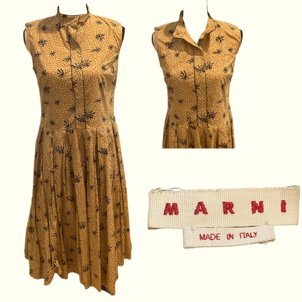 Marni Camel & Black Print Sleeveless Dress w/ Mandarin Collar- Size 38 - Picture 1 of 4